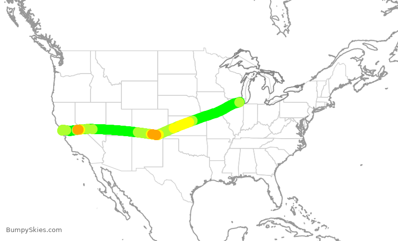 Turbulence forecast map for AAL2885, ORD to SFO