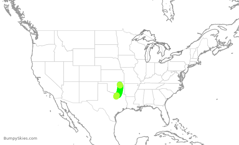 Turbulence forecast map for AAL2889, TUL to DFW