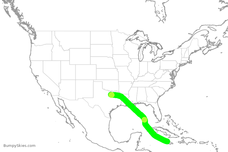 Turbulence forecast map for AAL2890, DFW to MBJ
