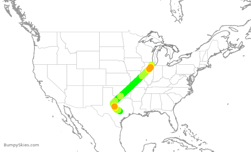 Turbulence forecast map for AAL2893, ORD to AUS