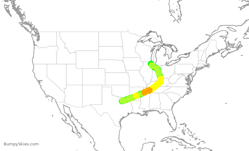 Turbulence forecast map for AAL2896, DFW to ORD