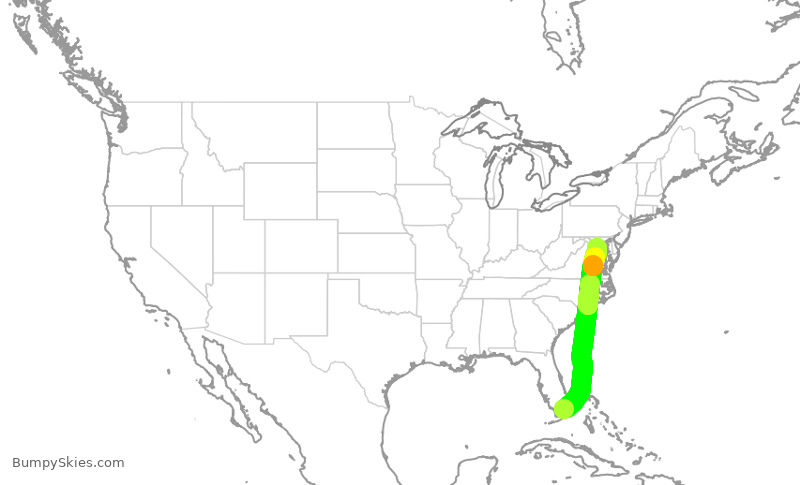 Turbulence forecast map for AAL2897, MIA to DCA