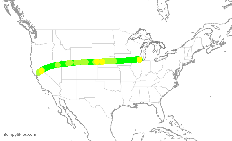 Turbulence forecast map for AAL2898, ORD to SMF
