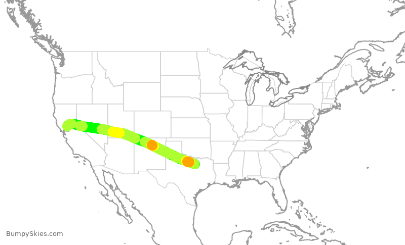 Turbulence forecast map for AAL2899, DFW to SMF