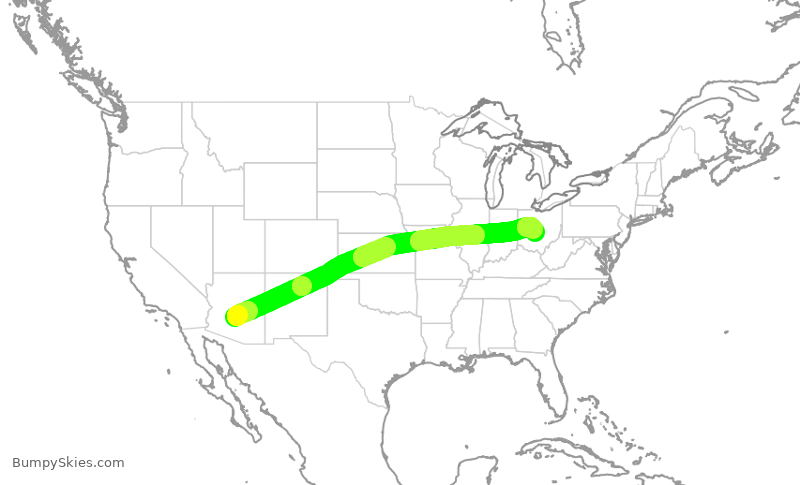 Turbulence forecast map for AAL2900, PHX to CMH