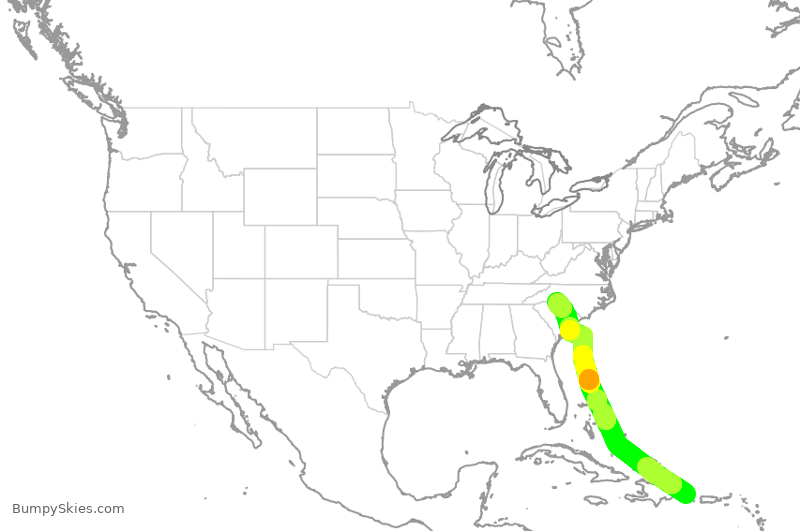 Turbulence forecast map for AAL2900, PUJ to CLT