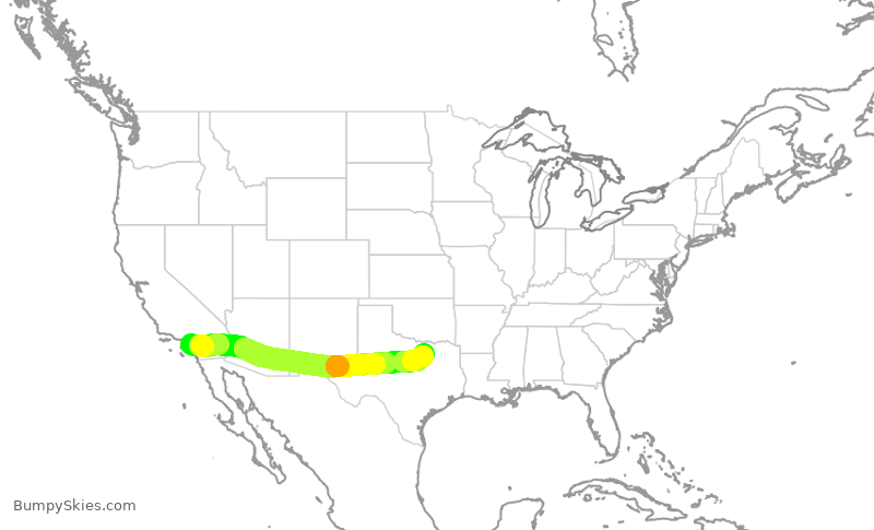 Turbulence forecast map for AAL2901, SNA to DFW