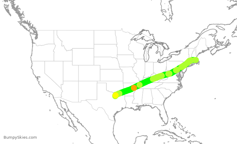 Turbulence forecast map for AAL2906, BOS to DFW