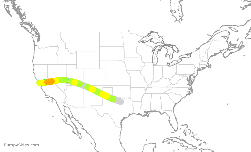 Turbulence forecast map for AAL2907, DFW to SFO