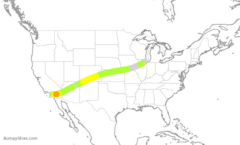 Turbulence forecast map for AAL2908, SNA to ORD