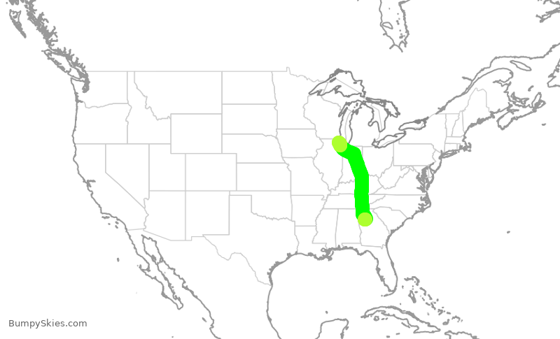 Turbulence forecast map for AAL2910, ATL to ORD