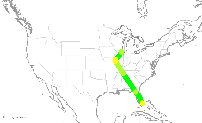 Turbulence forecast map for AAL2910, MIA to ORD