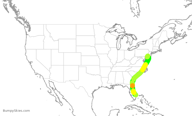 Turbulence forecast map for AAL2912, DJT to PHL