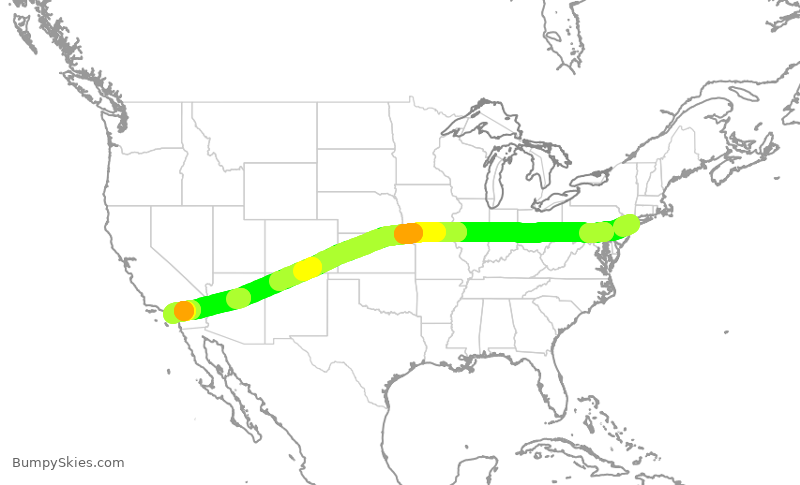 Turbulence forecast map for AAL2915, JFK to SNA
