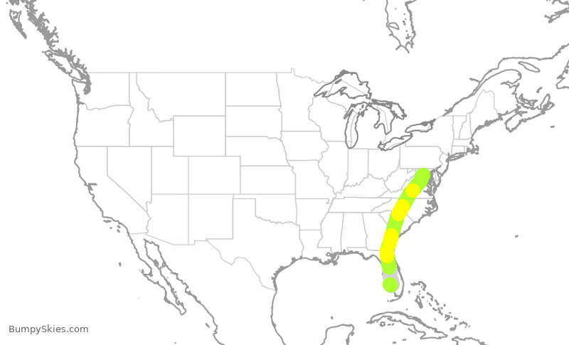 Turbulence forecast map for AAL2916, DCA to RSW