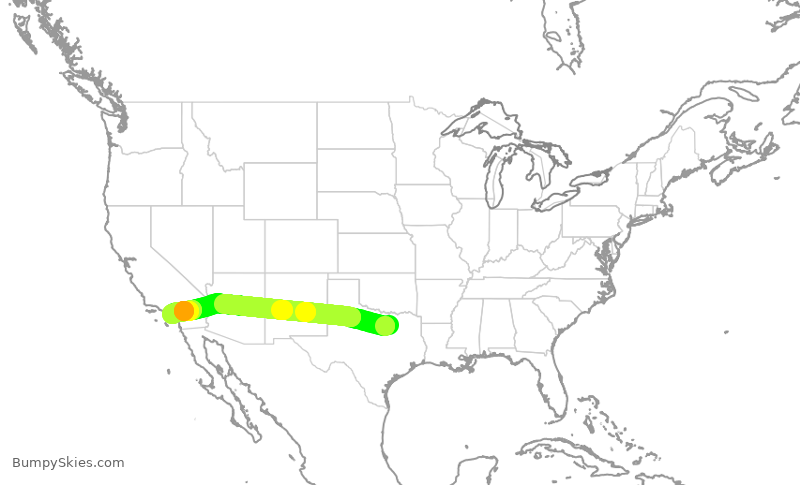 Turbulence forecast map for AAL2916, DFW to SNA