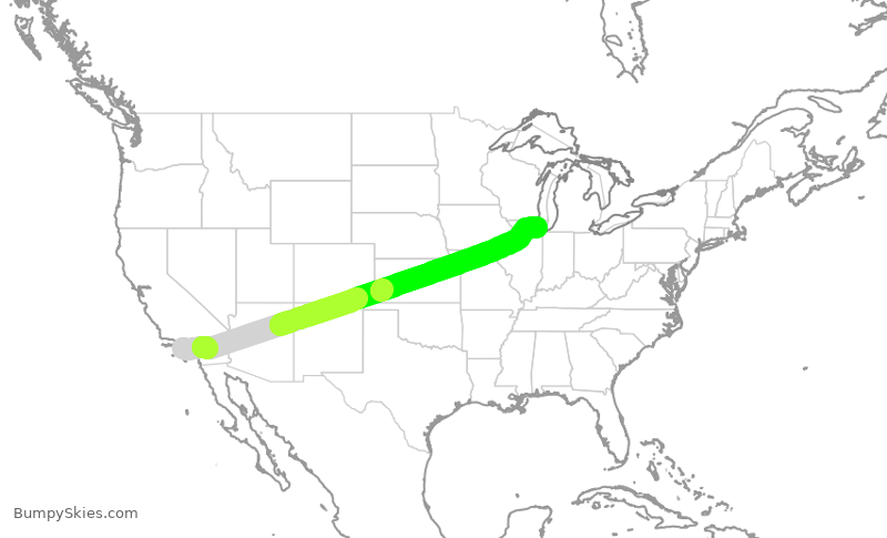 Turbulence forecast map for AAL2919, LAX to ORD