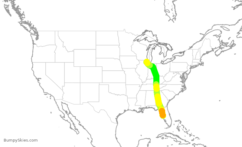 Turbulence forecast map for AAL2920, TPA to ORD