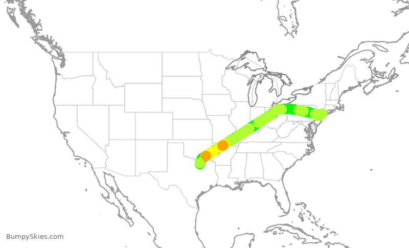 Turbulence forecast map for AAL2922, DFW to LGA