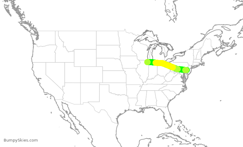 Turbulence forecast map for AAL2925, ORD to PHL