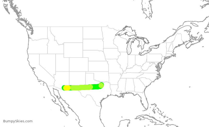 Turbulence forecast map for AAL2926, TUS to DFW