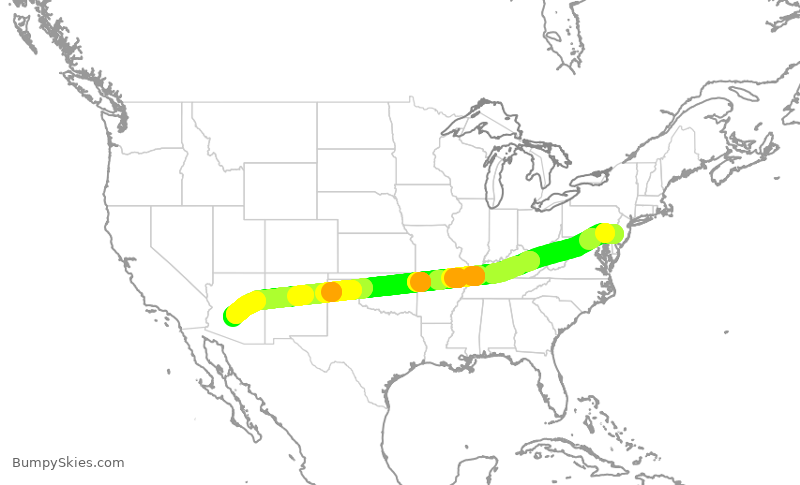 Turbulence forecast map for AAL2927, PHL to PHX