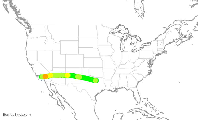 Turbulence forecast map for AAL2931, DFW to LAX
