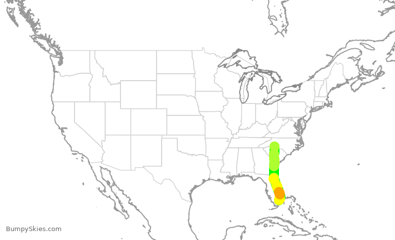 Turbulence forecast map for AAL2933, CLT to FLL