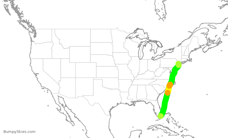 Turbulence forecast map for AAL2933, EWR to MIA