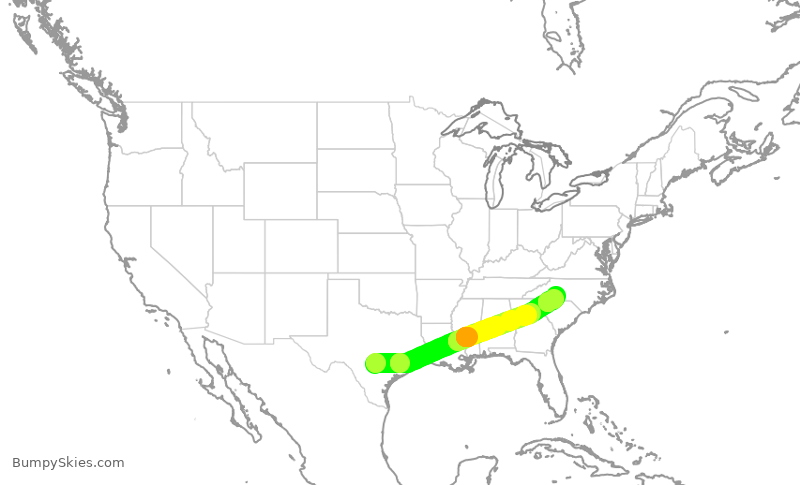 Turbulence forecast map for AAL2934, SAT to CLT