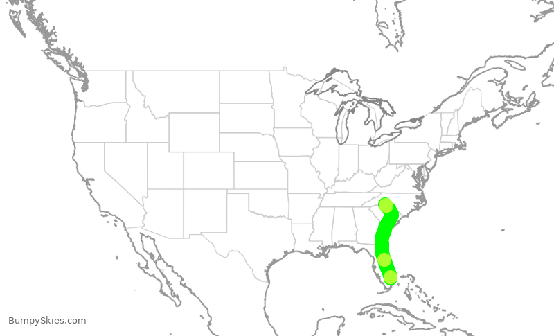 Turbulence forecast map for AAL2935, FLL to CLT