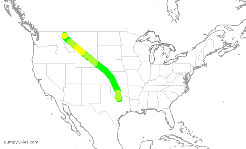 Turbulence forecast map for AAL2939, FCA to DFW