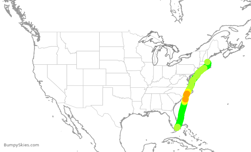 Turbulence forecast map for AAL2940, BOS to MIA