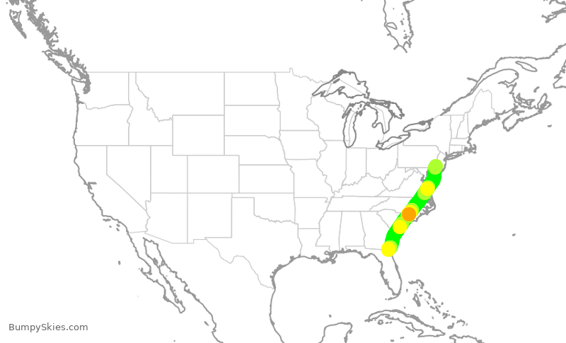 Turbulence forecast map for AAL2940, PHL to JAX