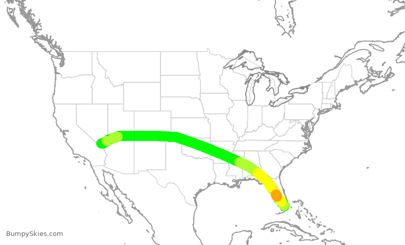 Turbulence forecast map for AAL2941, MIA to LAS