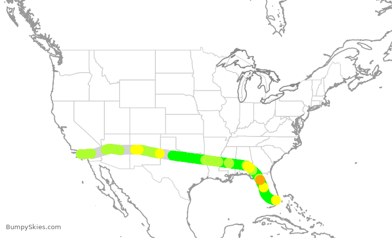 Turbulence forecast map for AAL2942, LAX to MIA