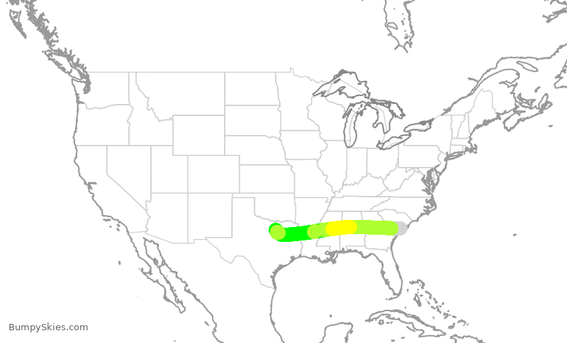 Turbulence forecast map for AAL2943, CHS to DFW