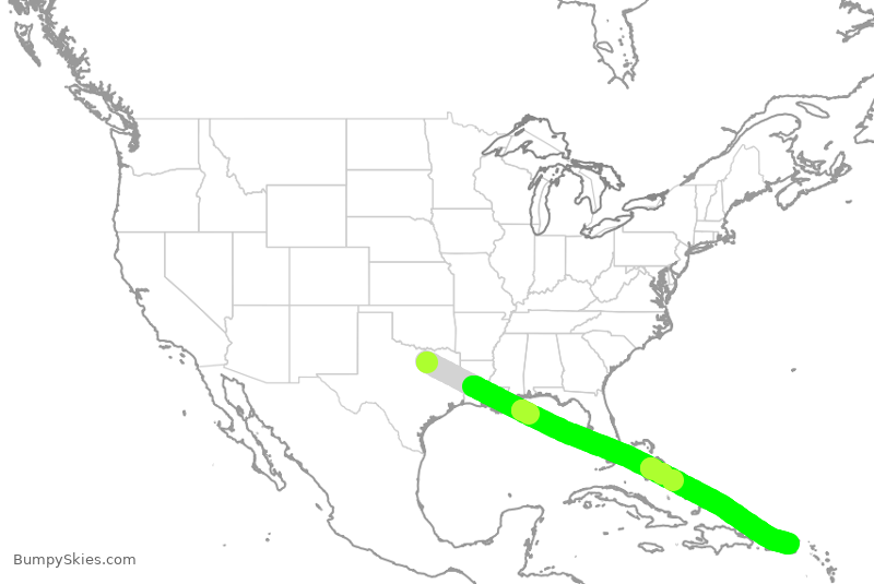 Turbulence forecast map for AAL2943, DFW to STT