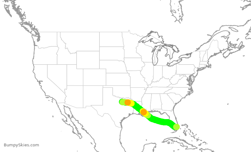 Turbulence forecast map for AAL2946, DFW to FLL