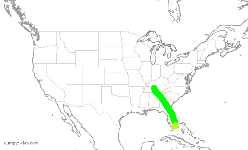 Turbulence forecast map for AAL2947, BNA to MIA