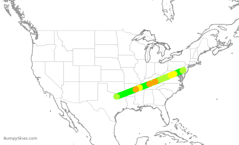 Turbulence forecast map for AAL2947, DFW to PHL
