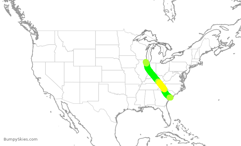 Turbulence forecast map for AAL2947, ORD to CHS