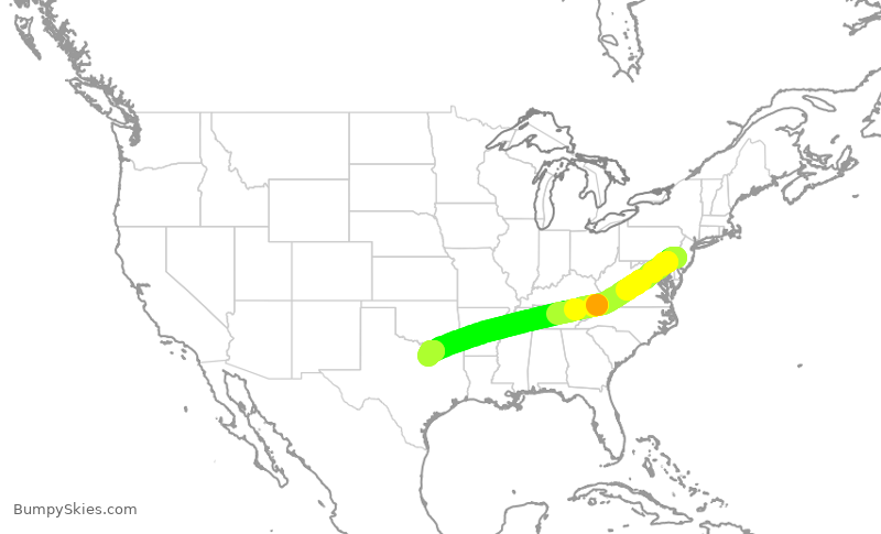 Turbulence forecast map for AAL2947, PHL to DFW