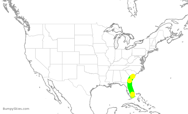 Turbulence forecast map for AAL2948, MIA to CHS