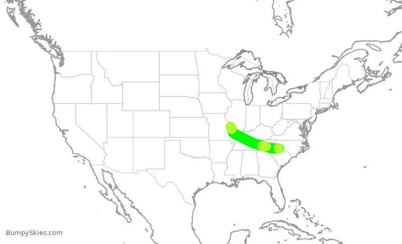 Turbulence forecast map for AAL2950, CLT to STL