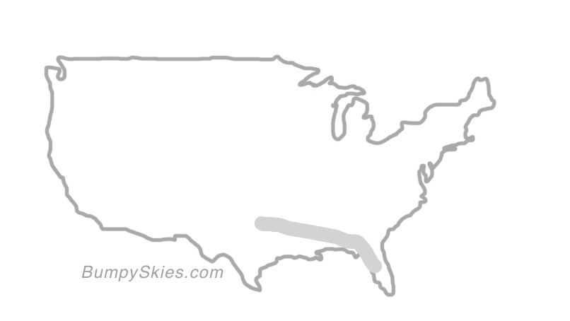 Map of continental US with illustrated flight path and turbulence forecast (described in text below)