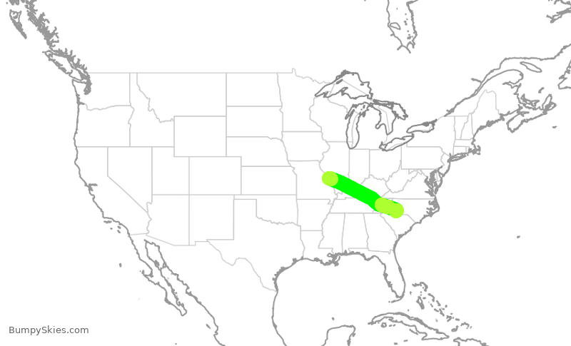 Turbulence forecast map for AAL2950, STL to CLT