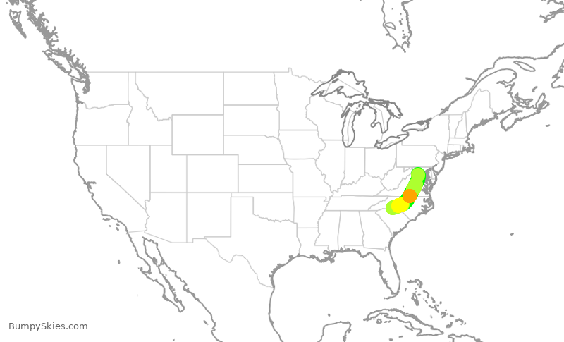 Turbulence forecast map for AAL2953, CLT to IAD