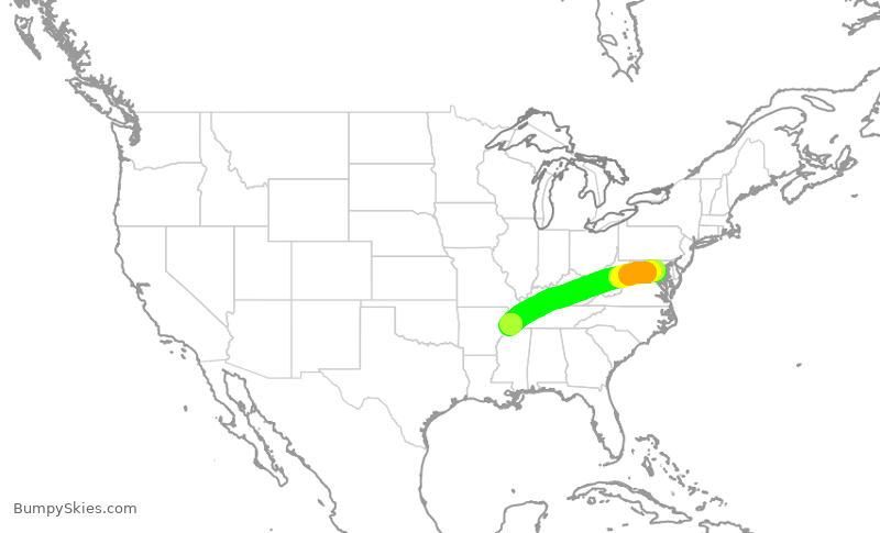 Turbulence forecast map for AAL2953, DCA to MEM