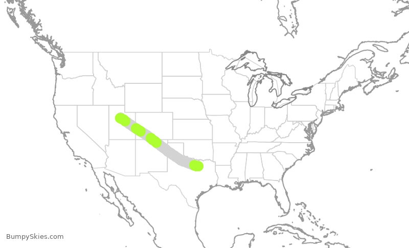 Turbulence forecast map for AAL2955, DFW to PVU